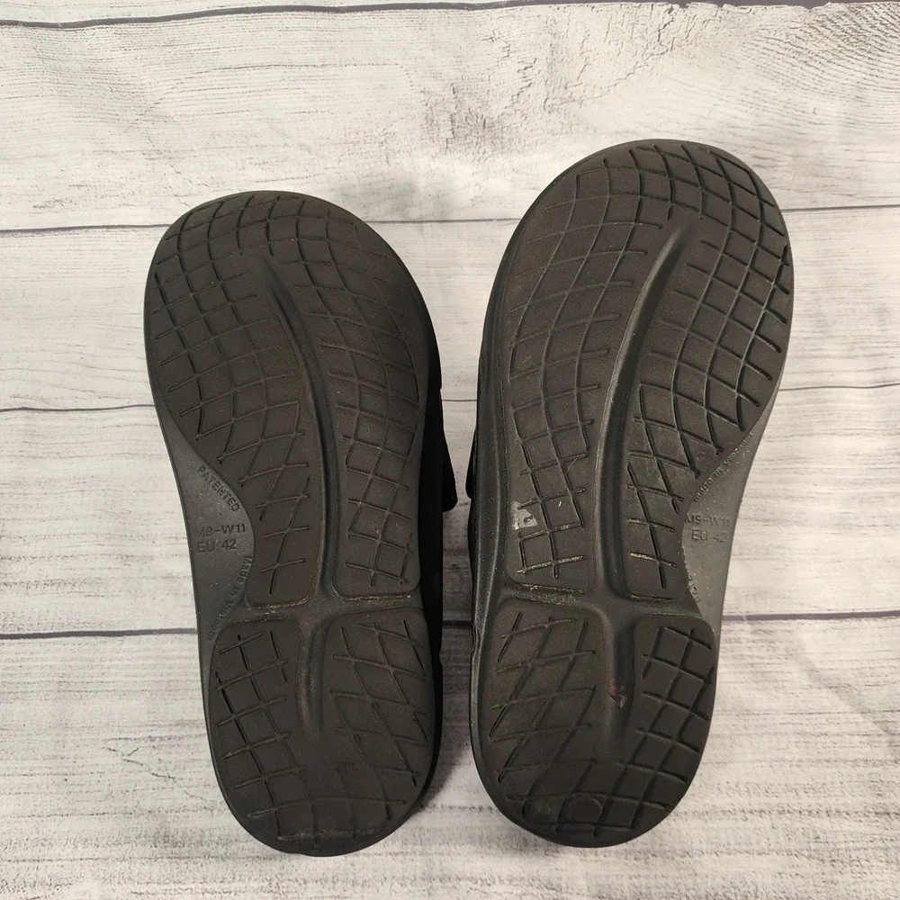 OOFOS OOahh Sport Flex Black Adjustable Strap Recovery Slide Sandals Mens 9 W 11